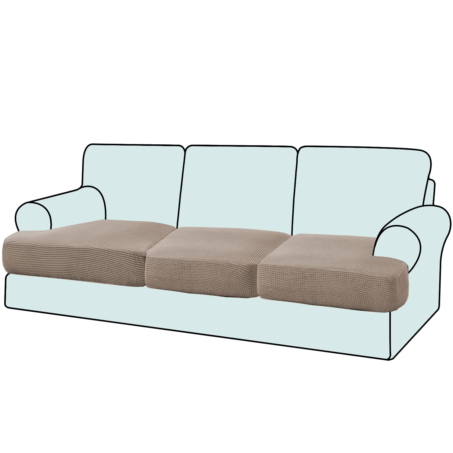 GAMUKAI 3PC Stretch T Cushion Sofa Slipcovers Individually Sofa Cushion Covers for 3 Cushion Couch Seat Cushion Covers (3, Taupe)