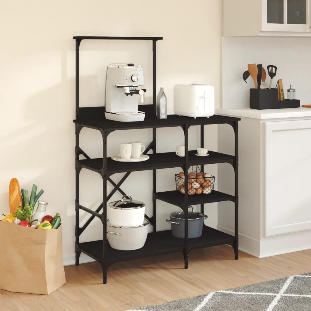 Bäckerregal, schwarz, 90 x 40 x 132 cm, Holzwerkstoff und Metall