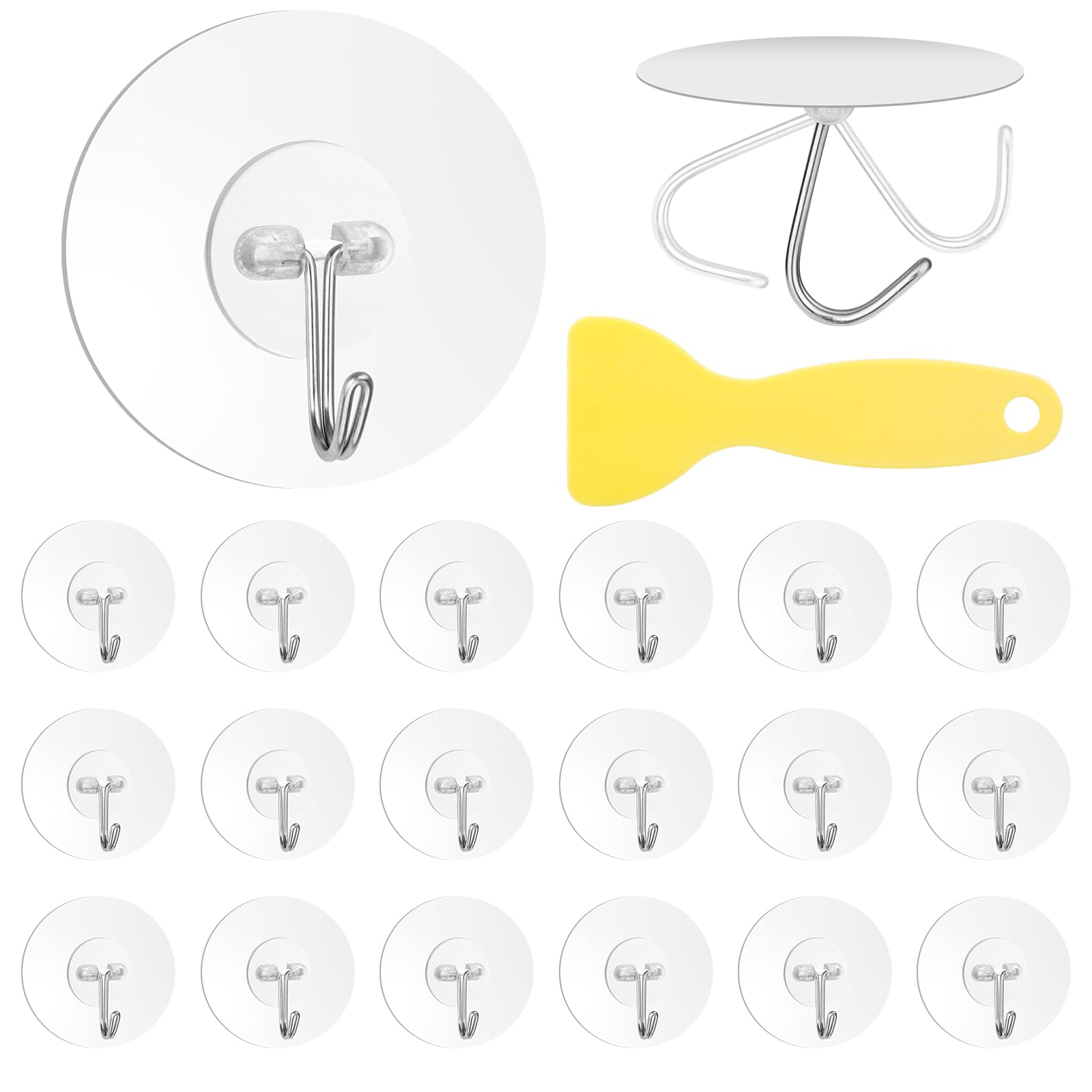Weysoo Klebehaken Extra Stark, 20 Stück Klebehaken Transparent, Wasserdicht Haken Selbstklebend mit Schaber, Wandhaken Selbstklebend für Küche Bad Toilette Türwand (5kg Max)