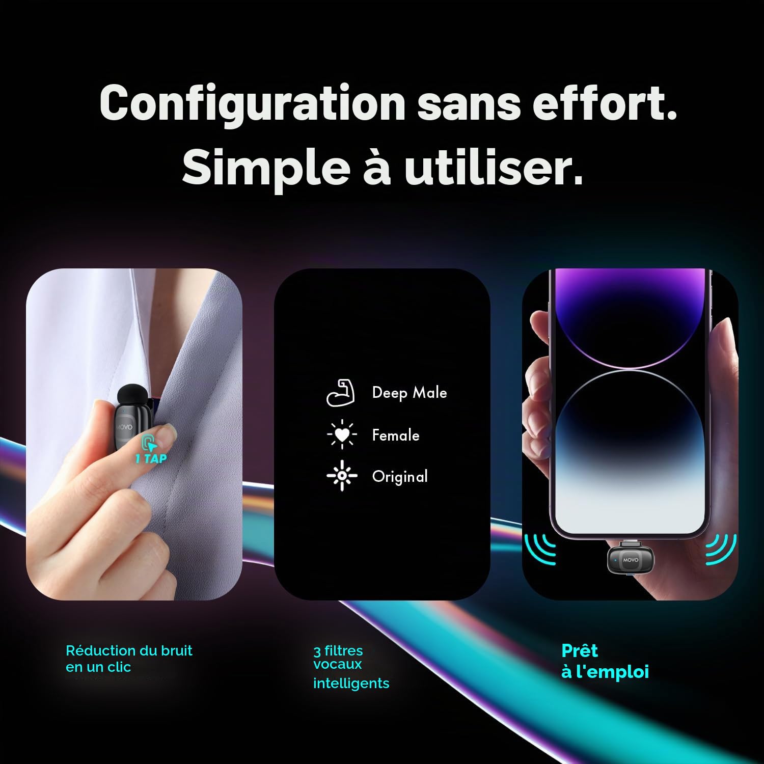 Movo NanoMic Microphone sans fil double Lightning pour iPhone 14 et Down - Micro cravate pour iPhone, idéal pour le vlogging et TikTok