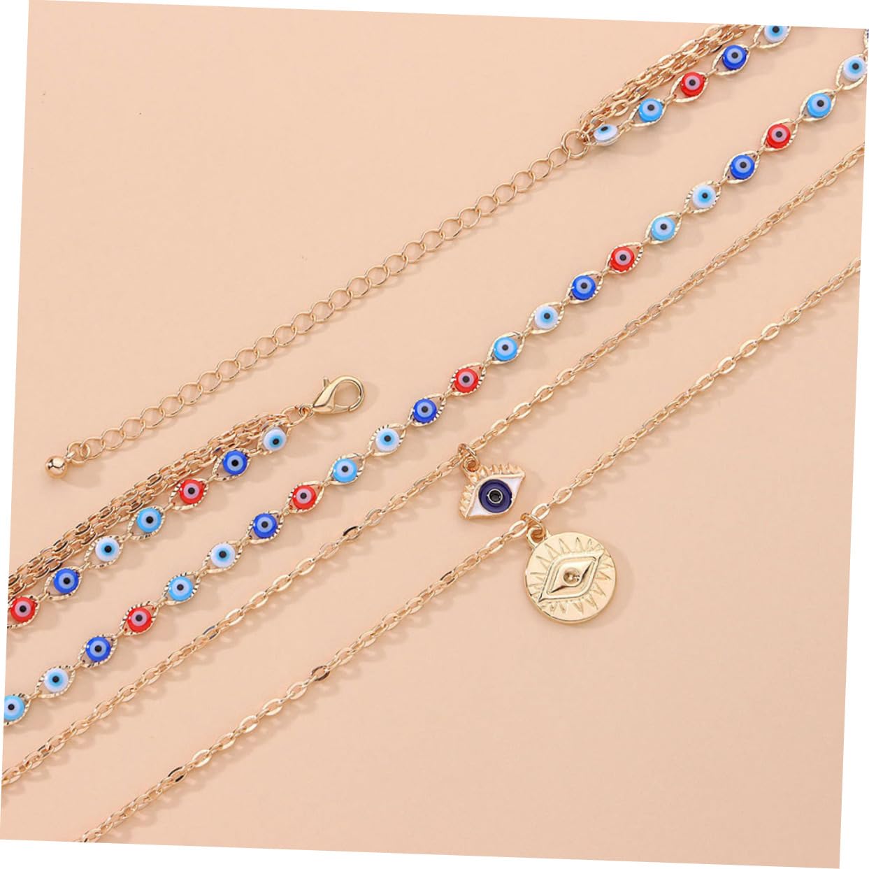 Gioielli da Donna 4pcs Elegante Occhio malvagio Neccano Multi-Strato Gioielli di Femminile per Feste Collana