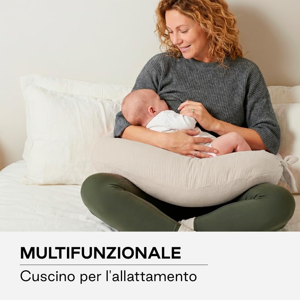 Jané Cuscino per Allattamento XXL e Gravidanza, Cuscino per Dormire e Riposo, Fodera 100% Cotone Mussola, Beige