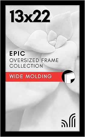 Americanflat 13x22 Picture Frame with Polished Plexiglass - Black Picture Frame - Wide Photo Frames Made of Engineered Wood for Vertical or Horizontal Wall Display - Epic Collection - Black