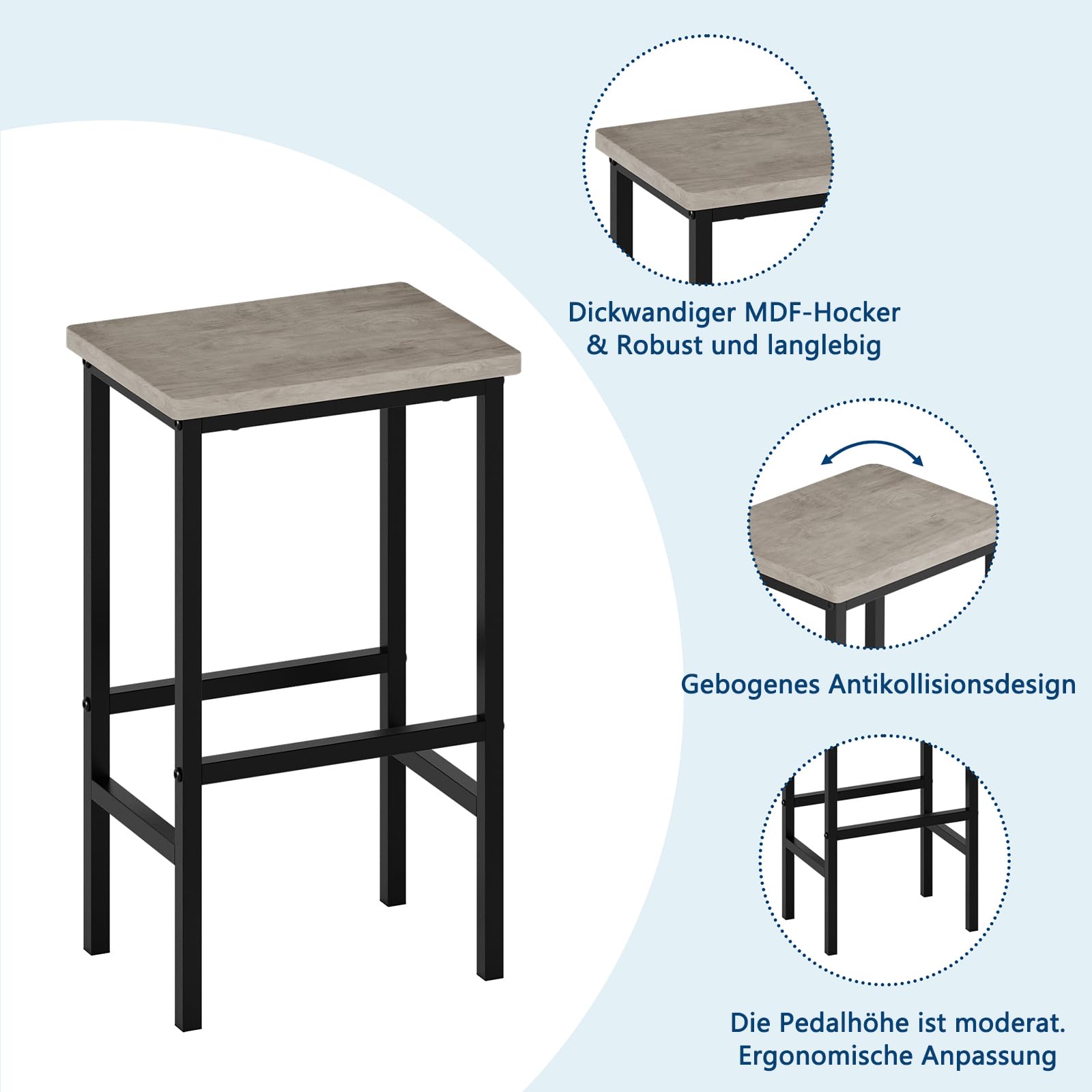 Litake 3-Piece Bar Table Set for 2, Bar Height Table with Stools & 2 Storage Shelves, Small Dining Table Set with Glass Rack, Small Kitchen Table for Dining Room, Living Room, Grey
