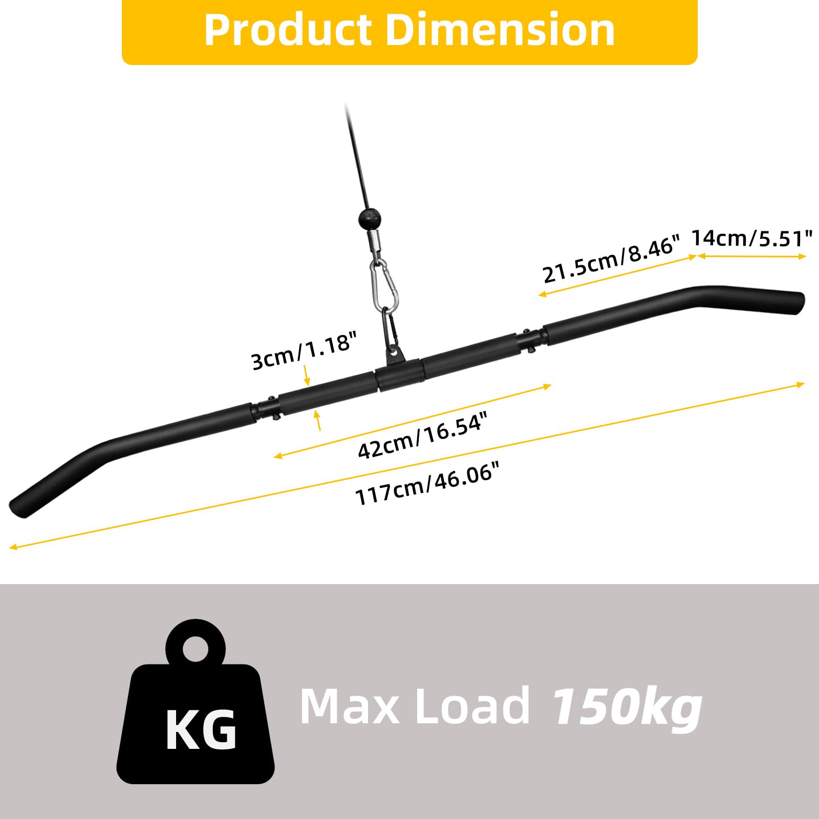 Lat Pull Down Bar, Obrotowy Prosty Bar Domowa Siłownia Kabel Maszyna Mocowanie Pulldown Biceep Tricep Bar