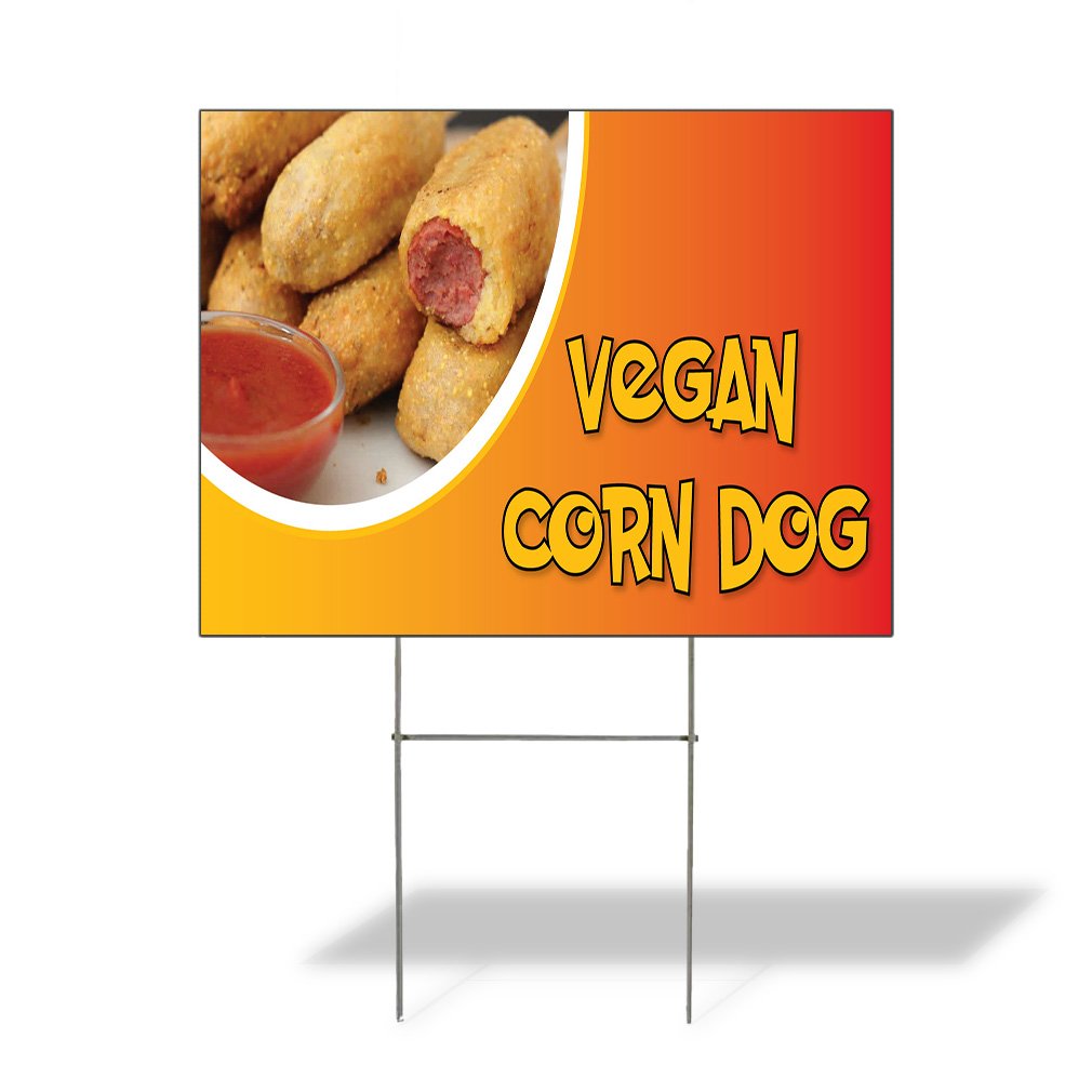 Fastasticdeals Weatherproof Yard Sign Vegan Corn Dog Outdoor Advertising Printing Orange Lawn Garden Other Food 18x12 Inches 1 Side Print