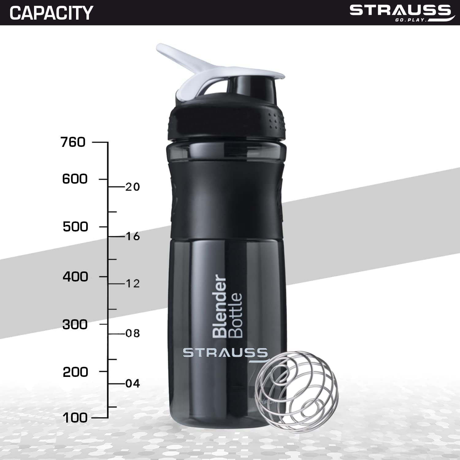 STRAUSS Blender Bouteille shaker de protéines | Shaker de gym | Bouteille à bec | Bouteille de gym