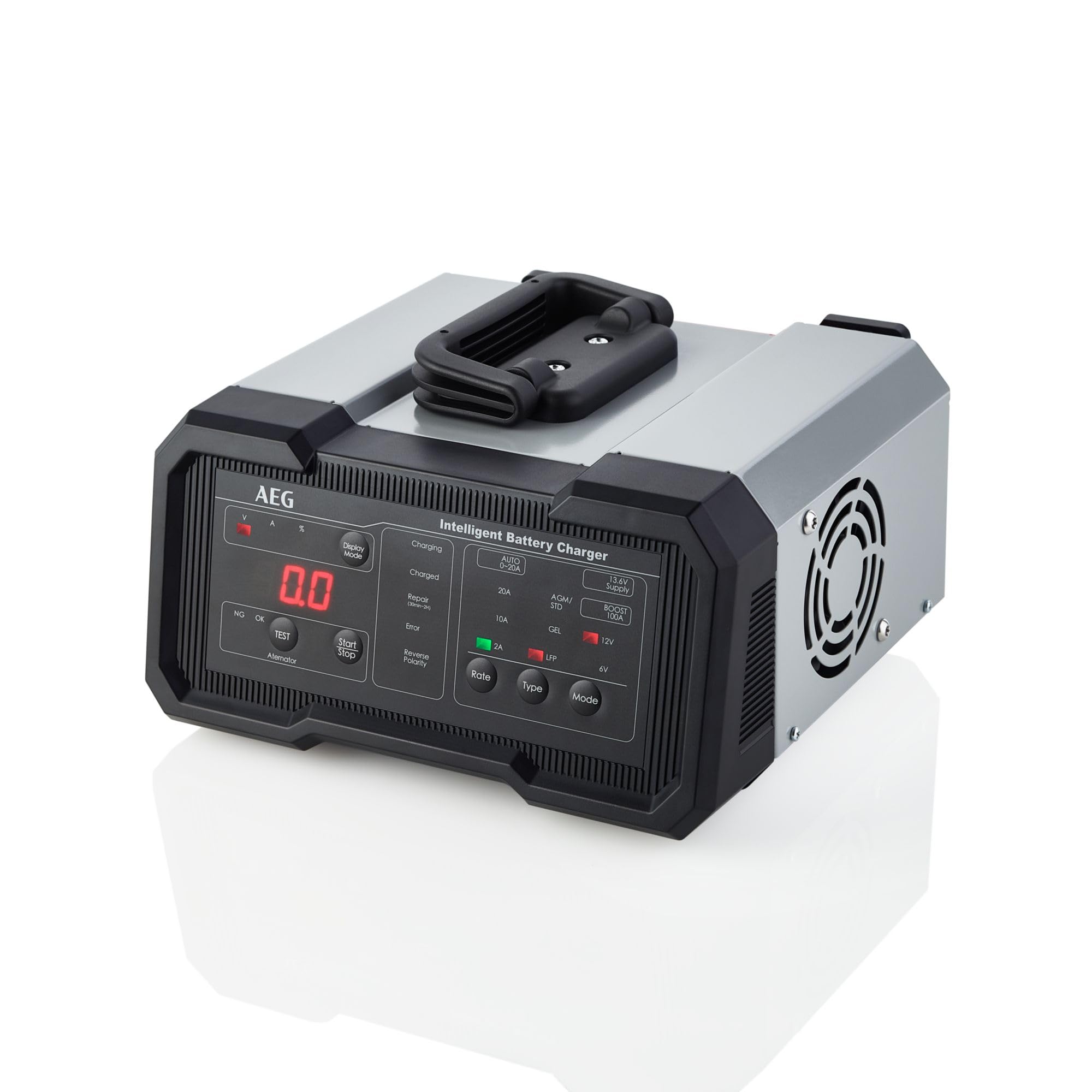 AEG Batterieladegerät CW20, für 6/12 V Batterien, 20A, automatische Ladefunktion, umfangreicher Sicherungsschutz, Erhaltungsfunktion, Ladestatusanzeige in Prozent, LED-Display