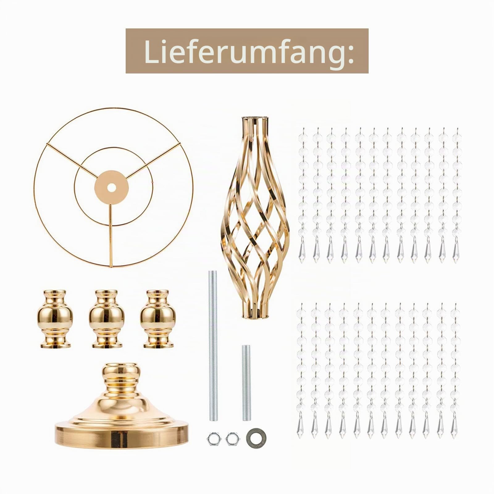 Sziqiqi 10 Stück Hochzeitsvase Für Tische, 55 cm Hohe Metall-goldvasen mit Kristallperlenkette für Hochzeit, Künstliche Blumenarrangements für Party Jubiläum Zeremonie Party Event Empfang