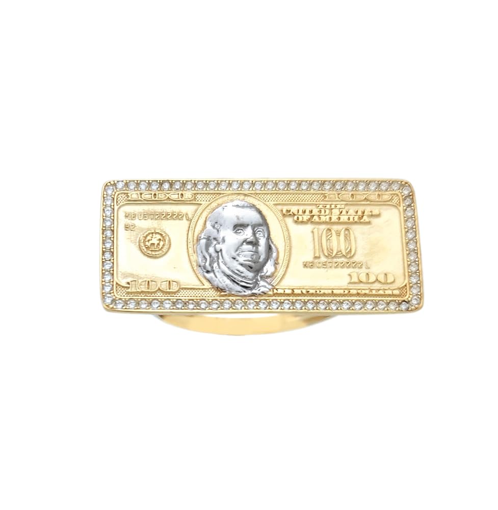 AMZ Jewelry 10K Yellow Gold Hundred Dollar Bill Ring