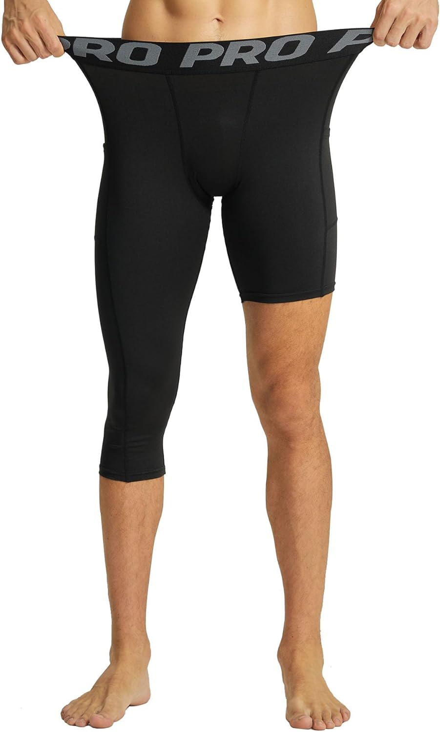 2 Pack Single Leg Compression Pants Men 3/4 Length for Basketball Tights Running Capri Leggings Athletic Baselayer - Image 2