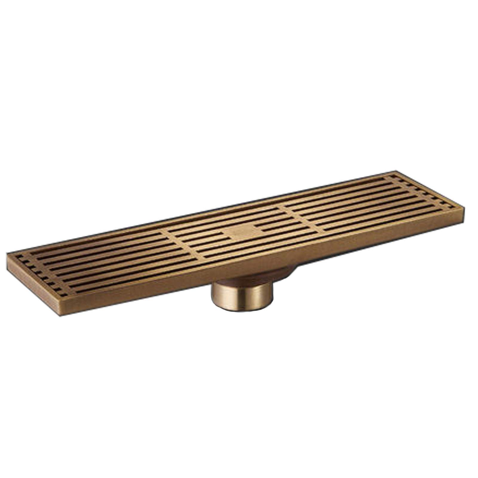 Jings Floor Drains Antique Brass, 8 * 30Cm Bathroom Linear Shower Drain, Rectangular Floor Cover Tile Insert Bathroom Waste Drain Hair Catcher