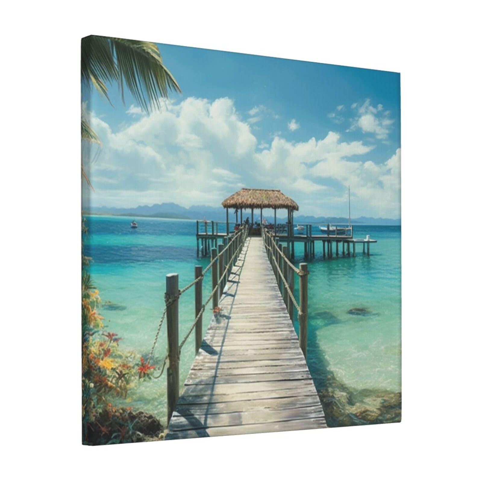 FodPand Tropical pier Canvas Wall Art for Living Room Wall Decor 12"x12" Modern Artwork Painting Pictures Hanging Canvas Prints Aesthetic Wall Art for Bedroom Bathroom Office Wallart Decor