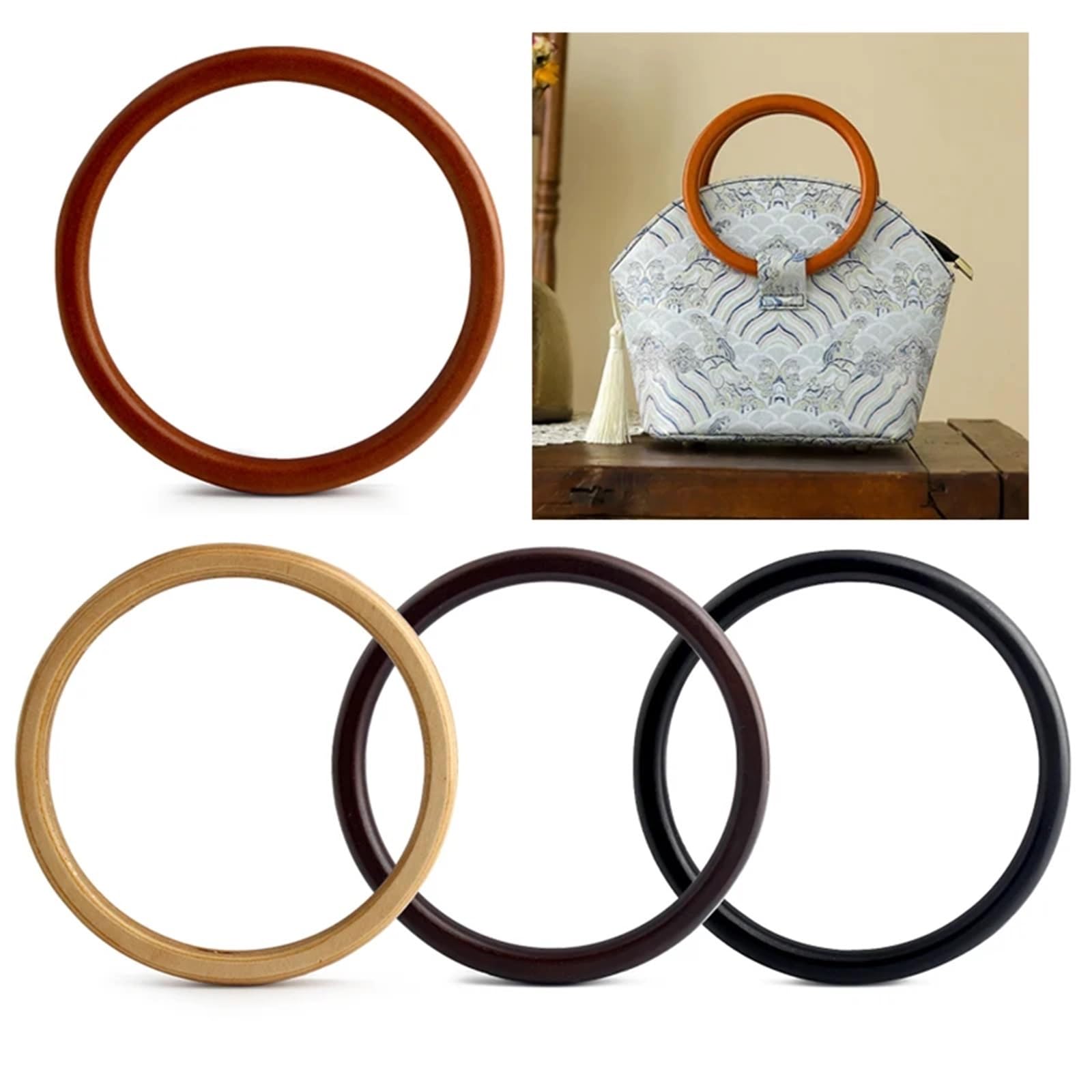 Asas para Bolsos 2 uds., 11,5 cm, mango redondo plano de madera en forma O, bolso cruzado, tejido, marco cartera, accesorios artesanía costura DIY para Hacer Bolsas(A,6 pieces)