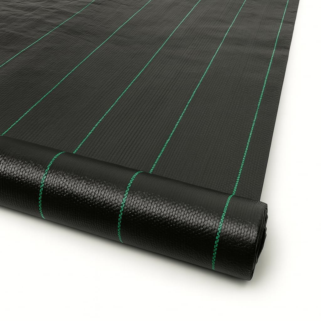 Yuzet 2m x 100m Black 100gsm Heavy Duty Weed Control Fabric, Ground cover Membrane, UV stabilised Weed Barrier Fabric. Under Patios, Garden, Flower beds, Landscaping - weed suppressant membrane
