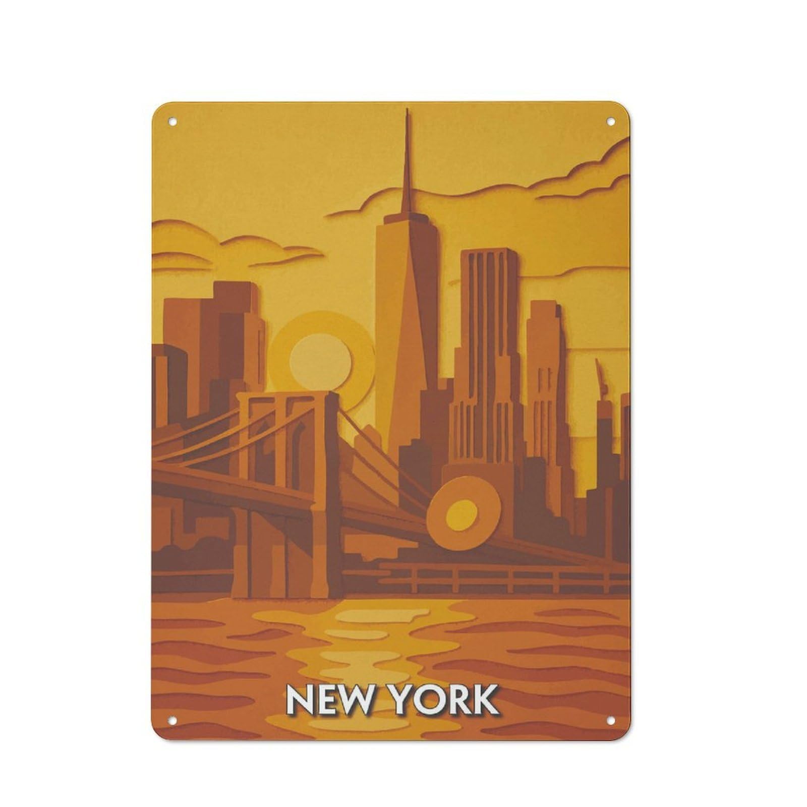 Junmoney Style-3 Retro-Style Metal Sign 40X30cm Featuring New York Cityscape Paper Cutout For Garage Wall, For Vintage Wall Decor Fans, For Metal Sign Collectors