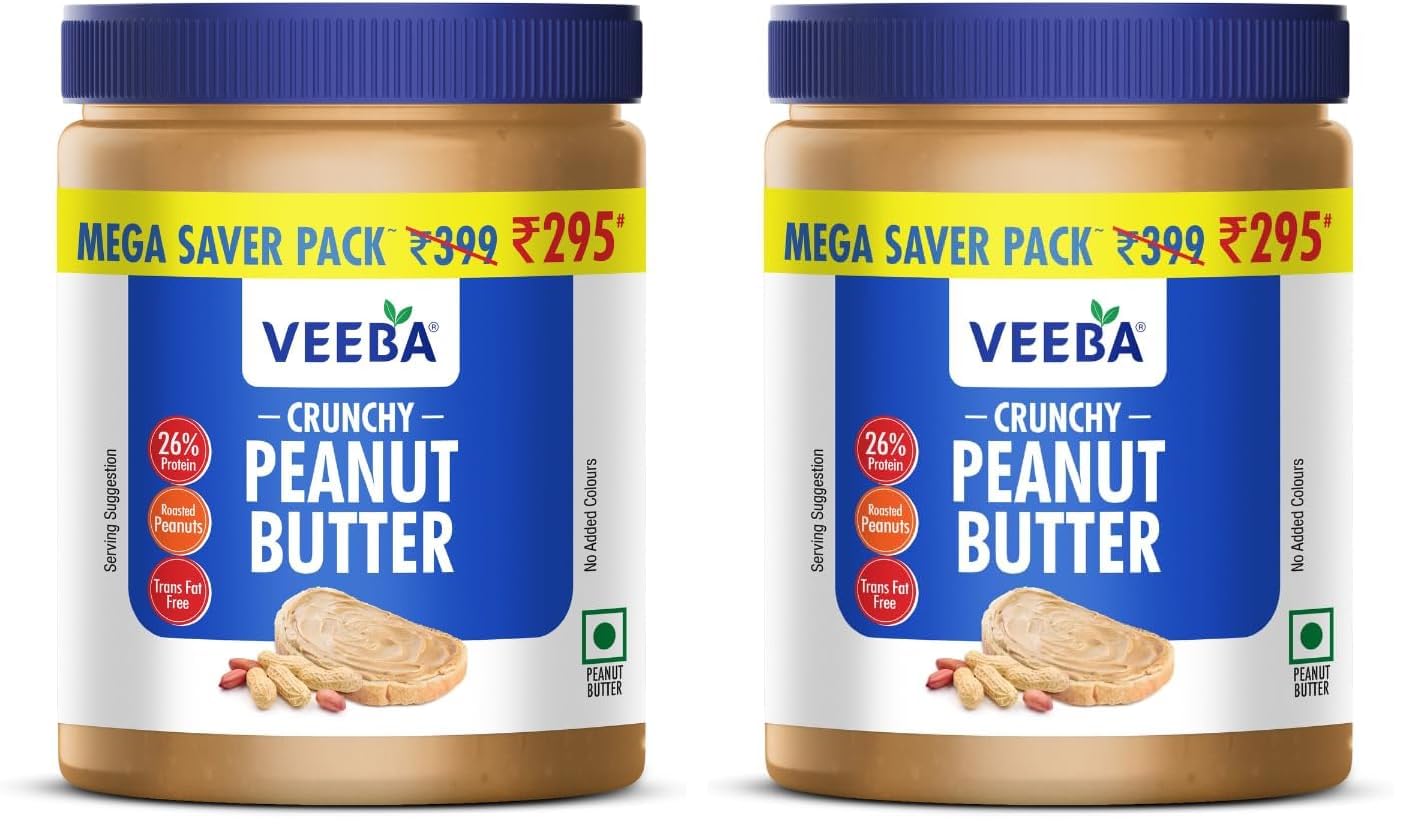 VEEBA Crunchy Peanut Butter| High Protein|Naturally Gluten Free|Vegan|Trans Fat Free|No Added Preservatives|No Added Colour&Flavour|Non Gmo|900G (Pack of 2)-image-35