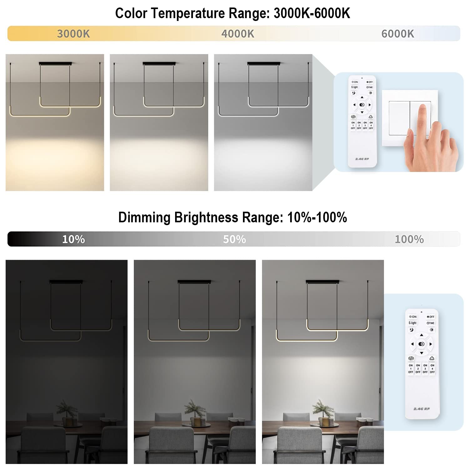 42W LED Hängelampe, LED Pendelleuchte 90cm Esstischlampe, Dimmbar Moderne Hängeleuchte, Hängelampe Esstisch, Kronleuchter Pendellampe Höhenverstellbar für Wohnzimmer Küche Esszimmer
