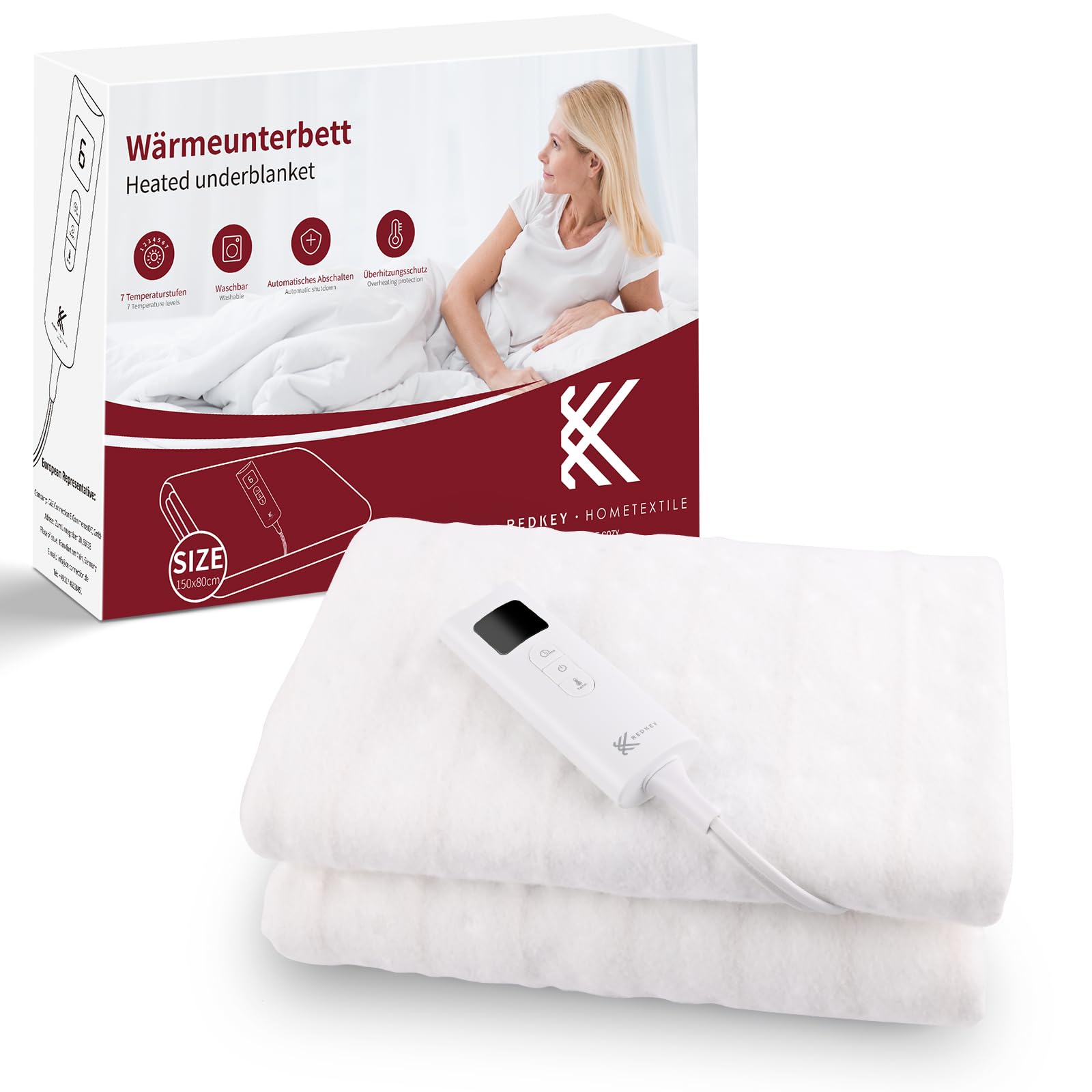REDKEY Scaldaletto Elettrica Singolo,150x80 cm Sottocoperta,7 Temperature,Coperta Termica con Spegnimento Automatico,Termoforo,Lavabile