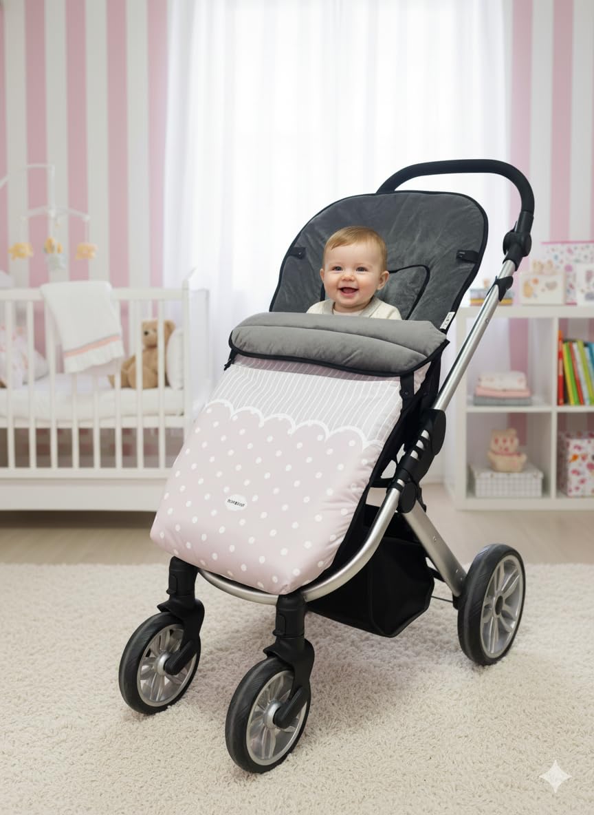 Saco Silla de Paseo Universal beige, saco bebe invierno con polar extrasuave, saco carro bebé impermeable, desmontable y transpirable, doble apertura, resistente hasta -15 grados