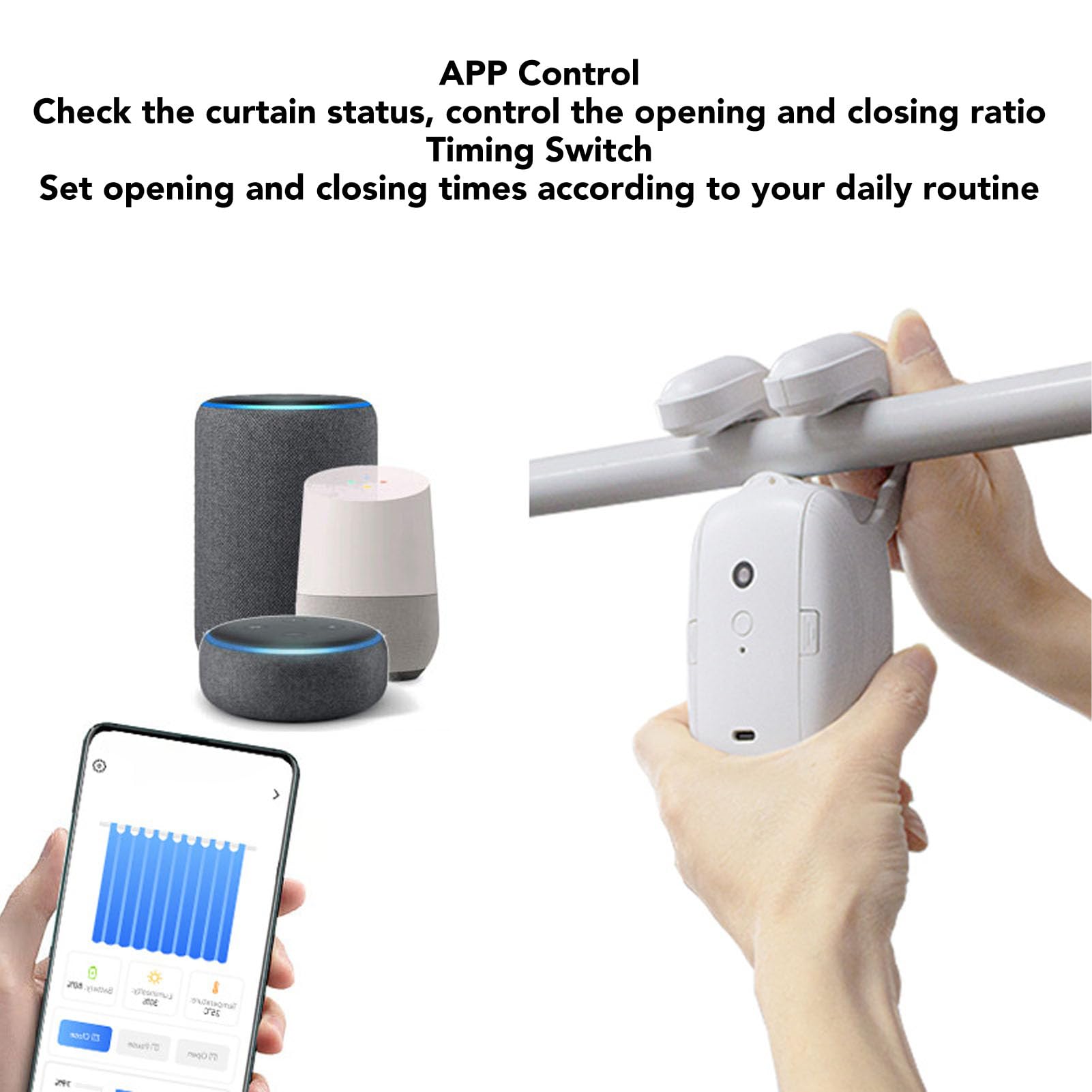 Motorisation électrique intelligente pour rideaux Wi-Fi, compatible avec volets roulants romains, avec mode silencieux, contrôle via application et contrôlleur vocal à distance