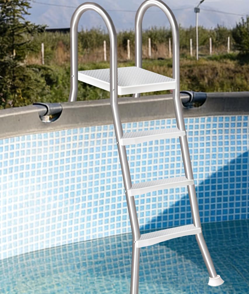 Scaletta Doppia per Piscina, 3 Gradini in Acciaio Inox con Pedali Antiscivolo Resistenti per Piscine Interrate/Interne/Esterne, Gradini da 110 cm, Portata 250 kg,110cm