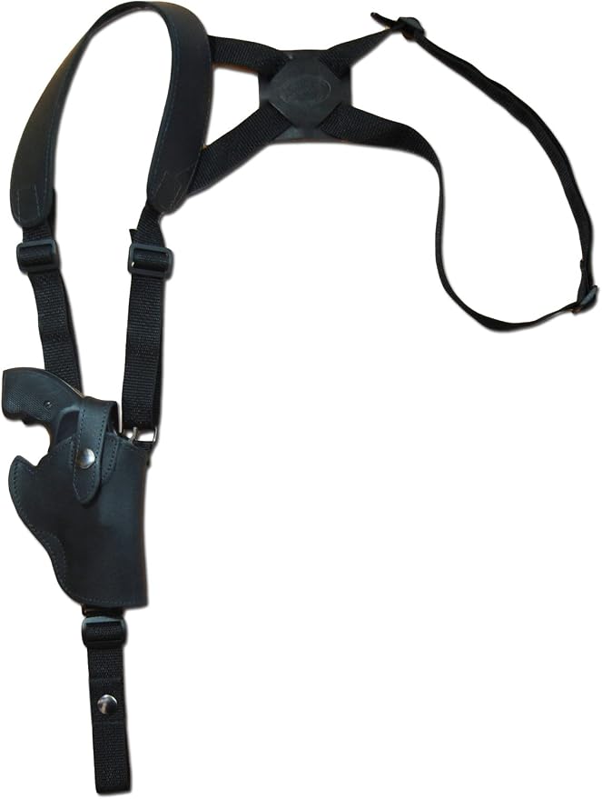 Barsony Black Leather Vertical Cross Harness Shoulder Holster Compatible with