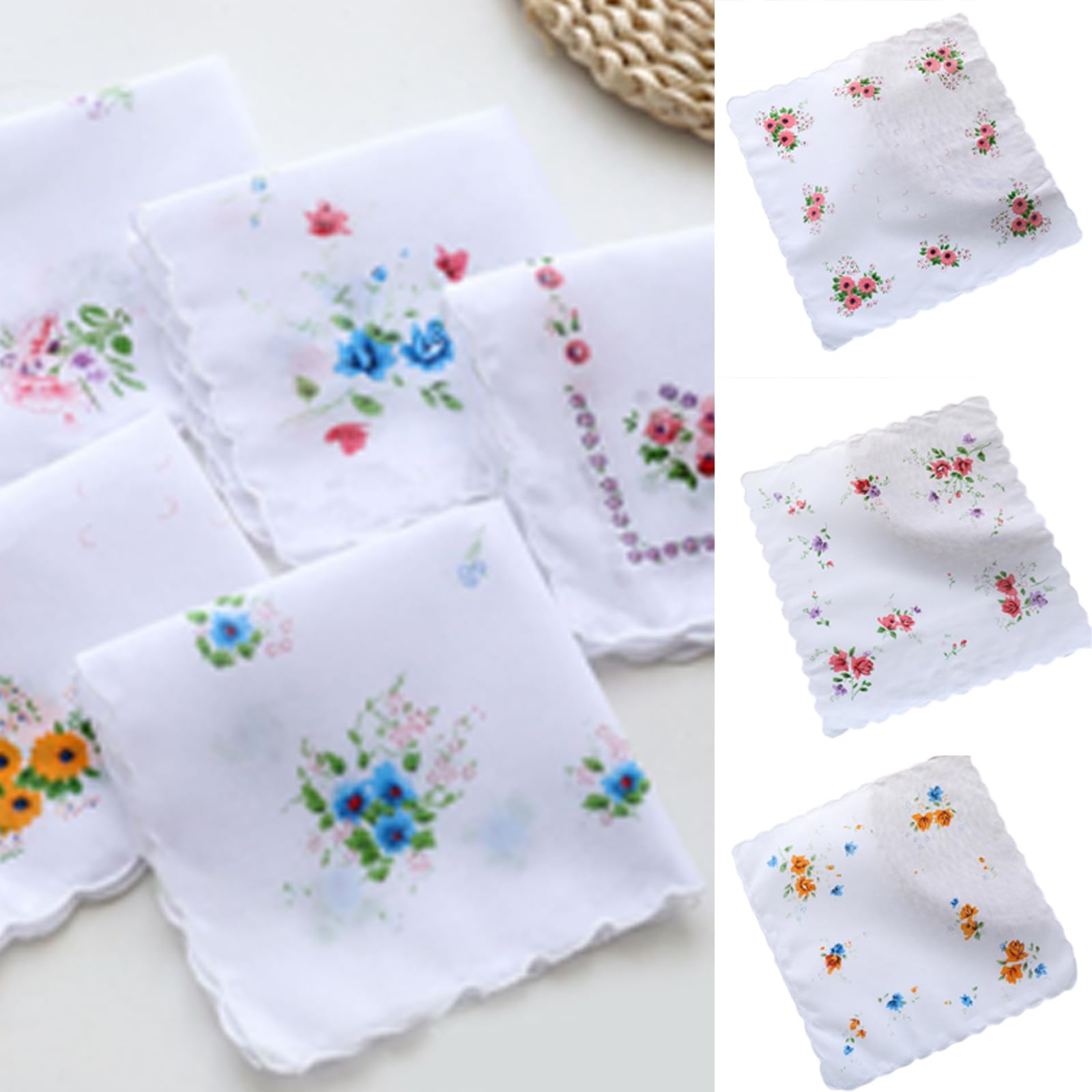 Lady Fragmented Flowers Square Handkerchief Women Cloth Wipe Sweat Bandana Reusable Thin Neck Scarfs