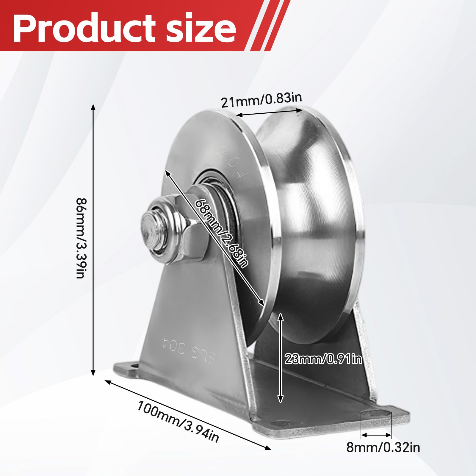 Poulie de renvoi avec 2 roulements à billes, poulie de fitness en acier inoxydable 304, poulie de 68 mm pour cordes de 16 mm, capacité de charge 800 kg, 1 pièce