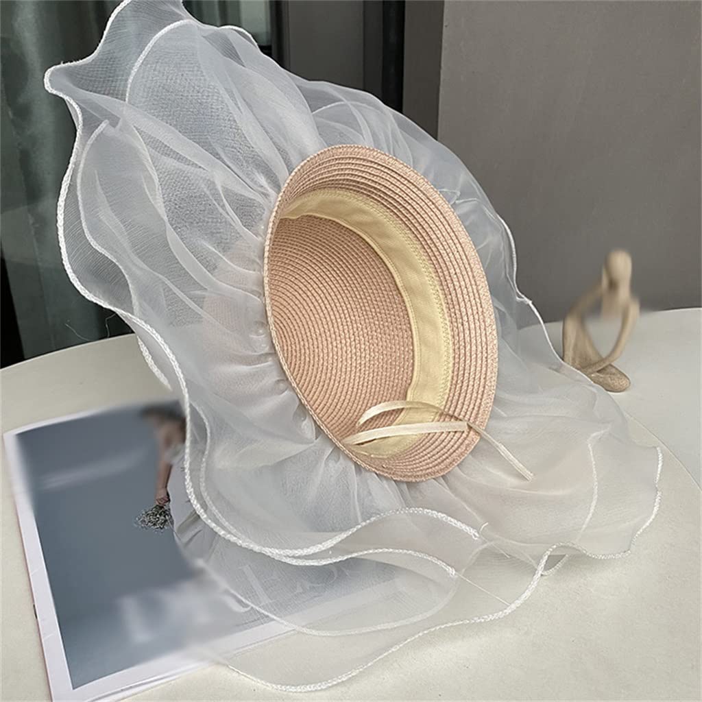 Sombrero de Playa de ala Grande para Mujer, Sombrero de sombrilla para Exteriores de Verano, Sombrero de Encaje para el Sol