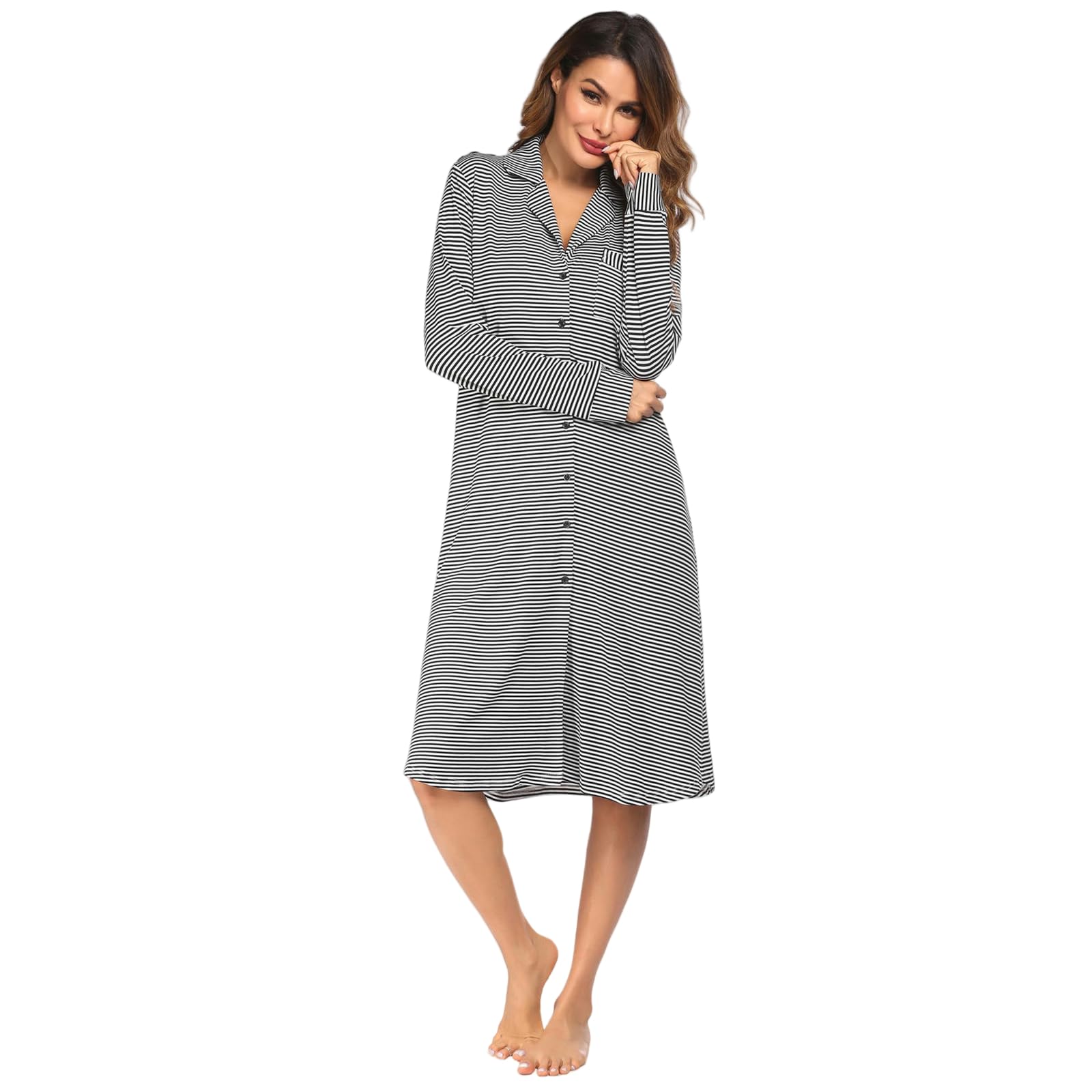 Pigiami da Donna Pigiama da Donna Abbigliamento da Casa da Donna Pigiama Manica Lunga Stampato Bottoni Cardigan Casa Camicia da Notte Donna-b-XL