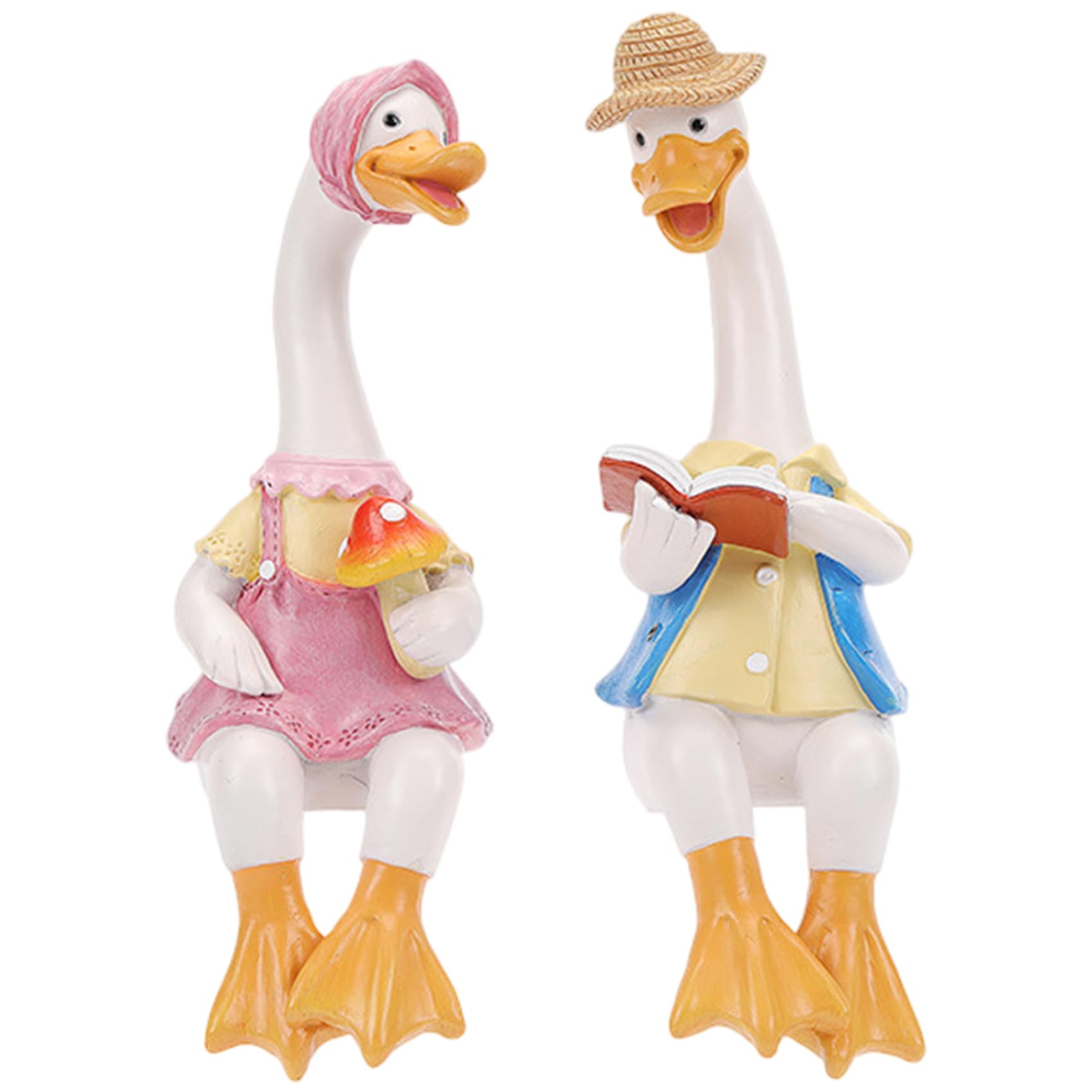 Takingup Garden Ducks, 2Pcs Adorable Cartoon Reading Duck Couple Sculpture Duck Statue for Porch, Garden Decor To Add Charm