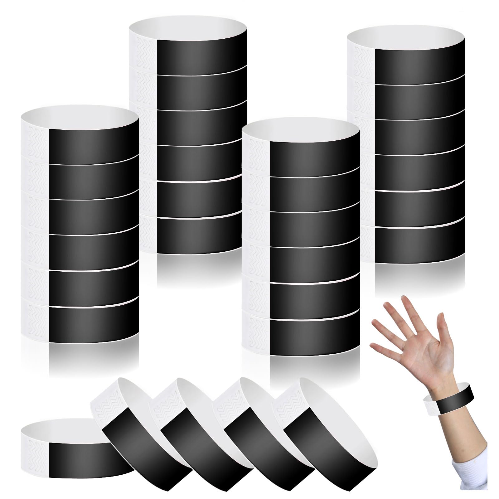 chuanhylis 400 Pcs Wrist Bands, Wristbands for Events, Waterproof Paper Wristbands for Party, Events Music, Festival Concert, Contest, Exhibitions(Black)