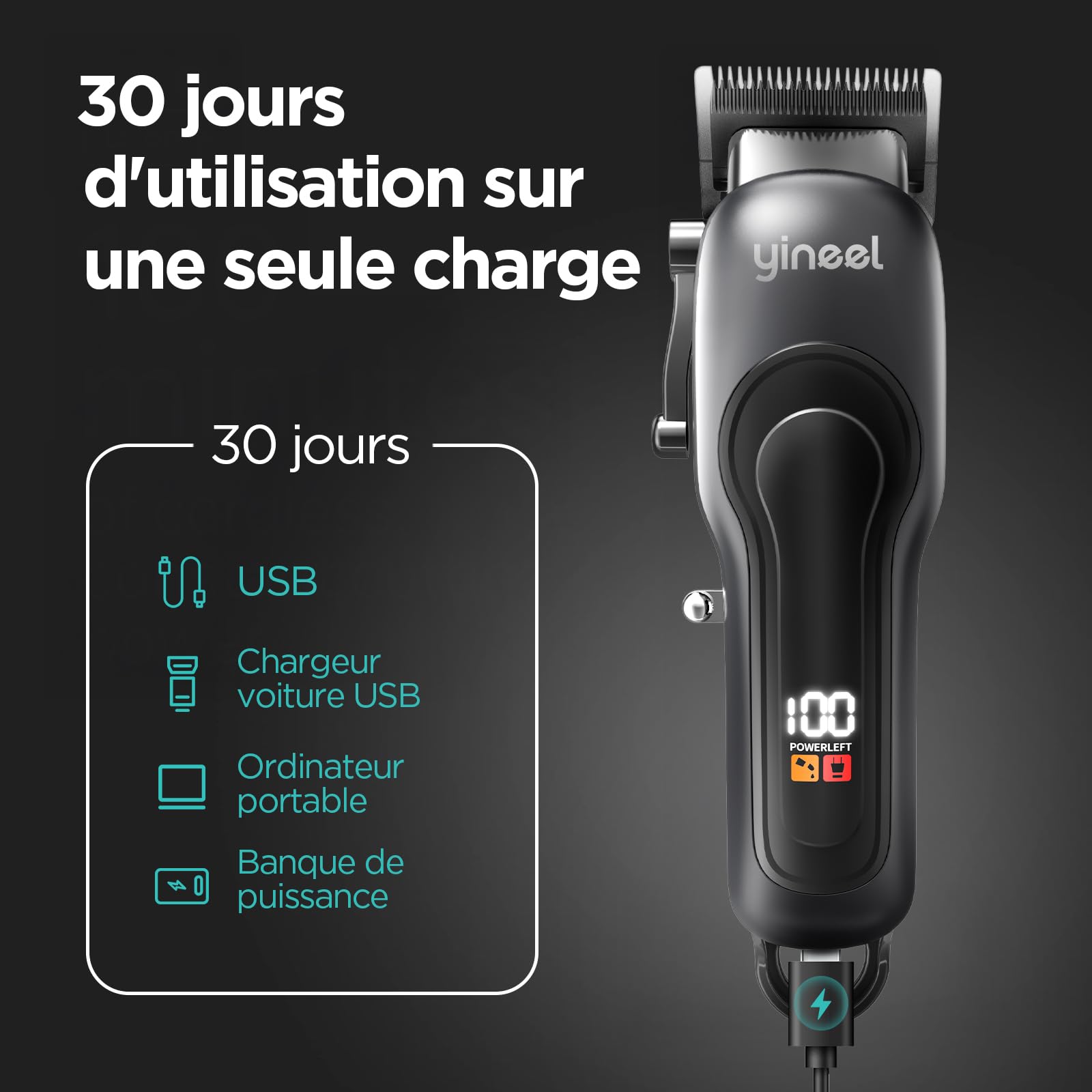 Yineel Tondeuse Cheveux Hommes Professionnelle, Kit Tondeuse Barbe et Cheveux sans Fil, Tondeuse Électrique avec Lame Céramique et Coupe-Cheveux de Précision, Cadeau pour Homme/Femme/Famille/Barbiers