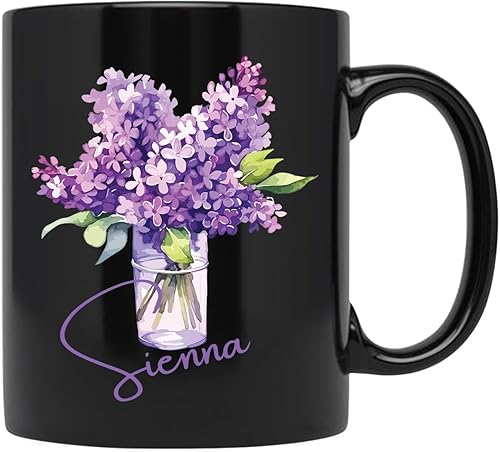 Taza de cerámica de flores, taza de cerámica de flor lila personalizada, regalos de taza lila para propietario de jardín de flores, regalos de taza
