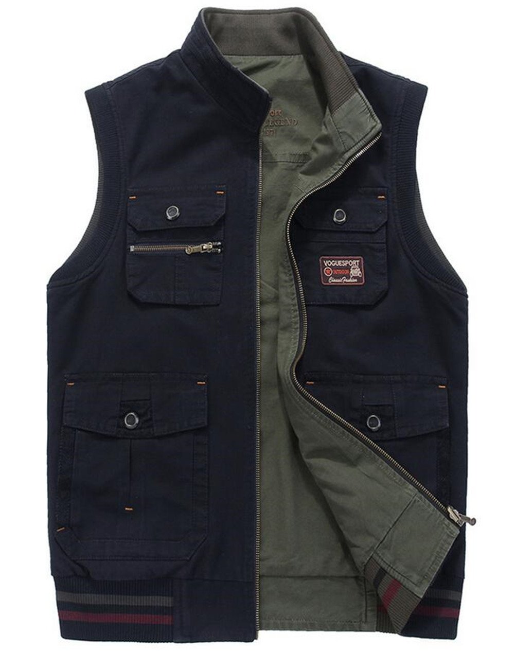 Men's Cotton Vest Outdoor Cotton Multi-Pocket Vest Waistcoats Sleeveless Gilets