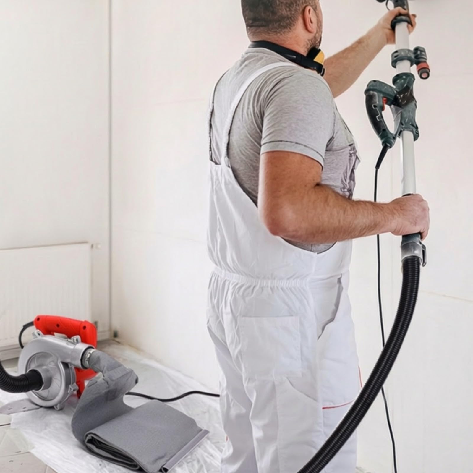 Soplador y Aspiradora Industrial con Cable Aspiradora con Tubo Flexible y Boquillas Ergonómico para Trabajadores la Construcción, Tubo 6m