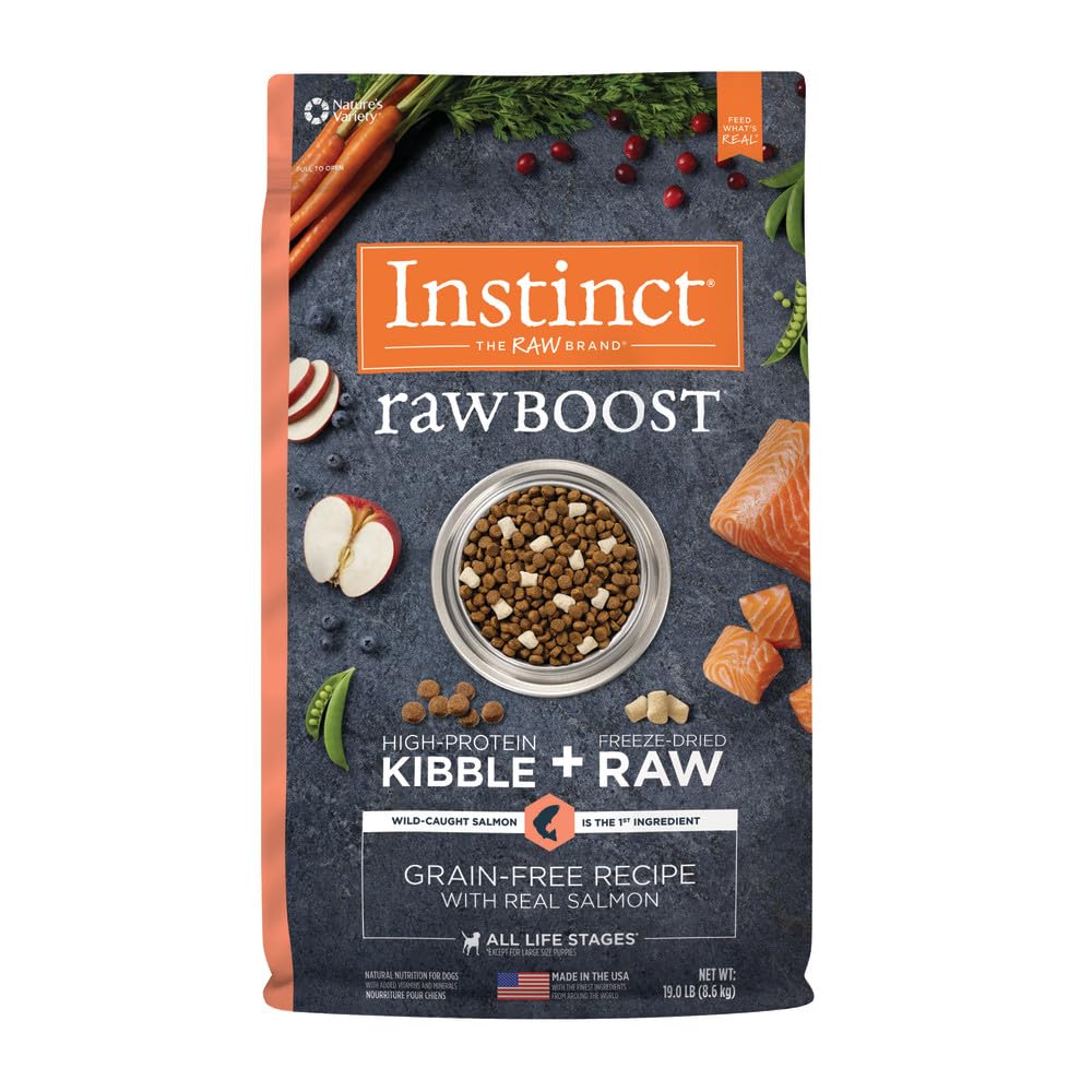 Raw Boost, Natural Dry Dog Food with Freeze Dried Pieces, High Protein, Grain Free Recipe - Real Salmon, 19 lb. Bag