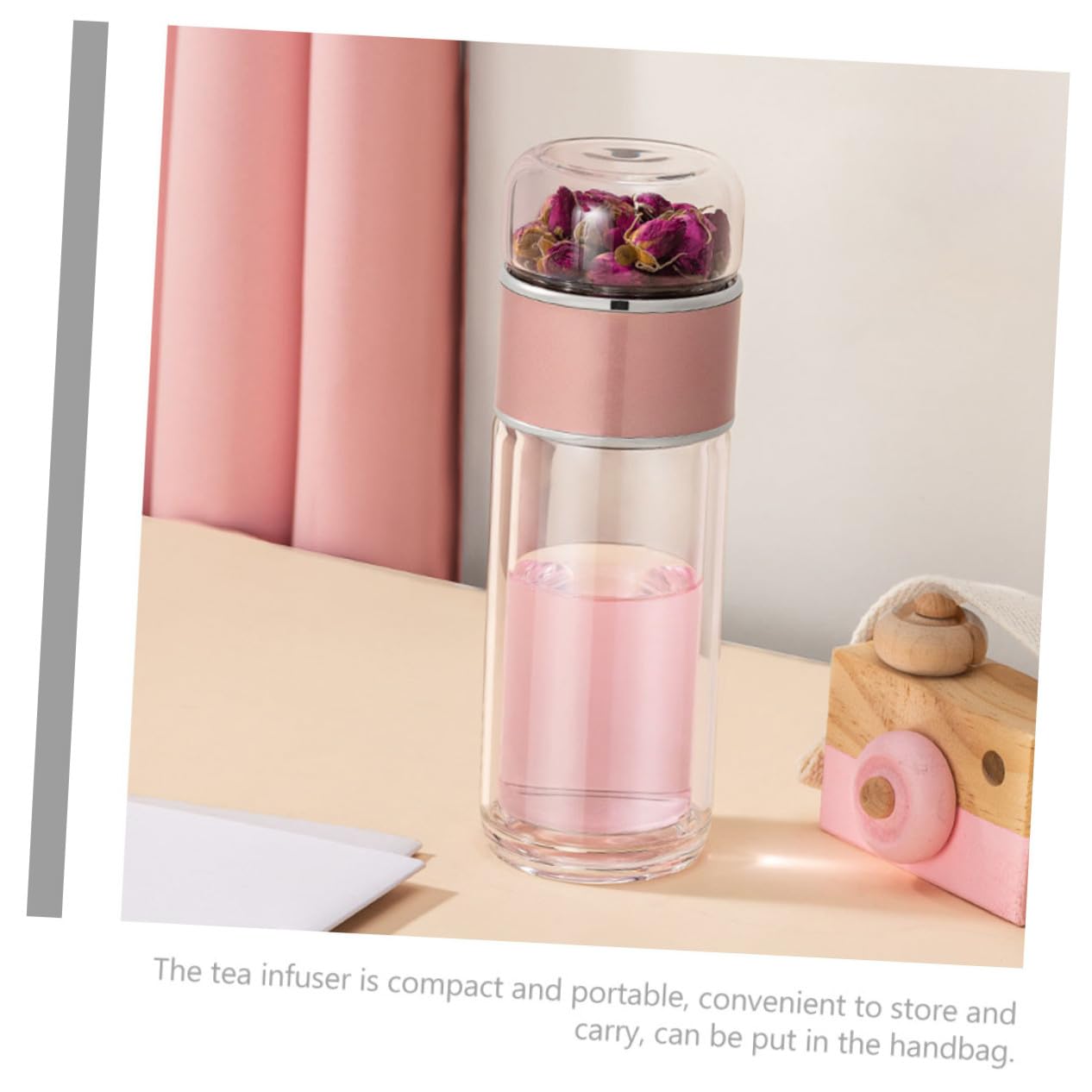 Botella Infusora de Té de Vidrio 250ml Filtro, Diseño Compacto Prueba de Fugas, Adecuado para Hogar y Oficina