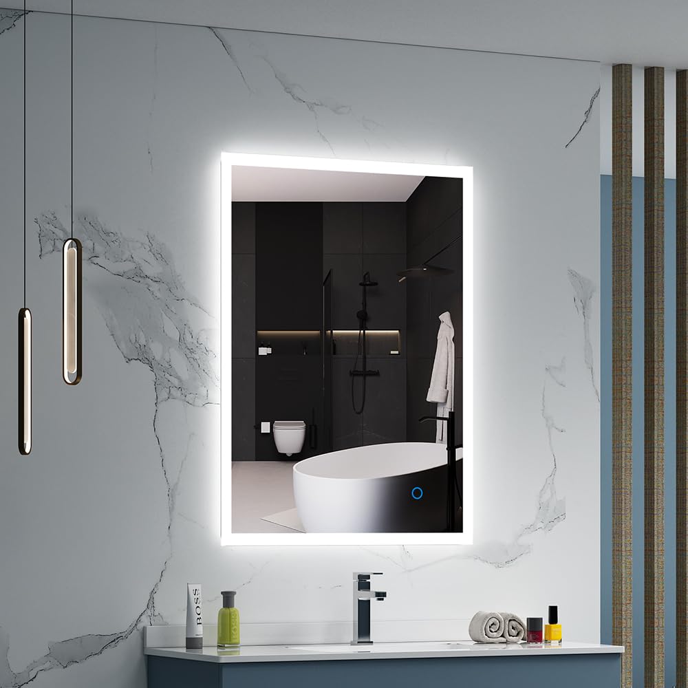 Quavikey® LED Bathroom Mirror with Light,Illuminated Aluminium Bathroom Mirorr with 3 Color Changing and Defogger for Small Bathroom, Wall Mounted, 500 x 700mm