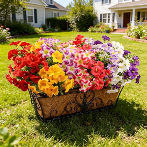UJROQI Artificial Flowers for Outdoors Fake Plants Outside, 16 Bundles Silk Morning Glory with Eucalyptus, UV Resistant Realistic Faux Flowers for Planters Porch Patio Garden Balcony Decor (8 Color)