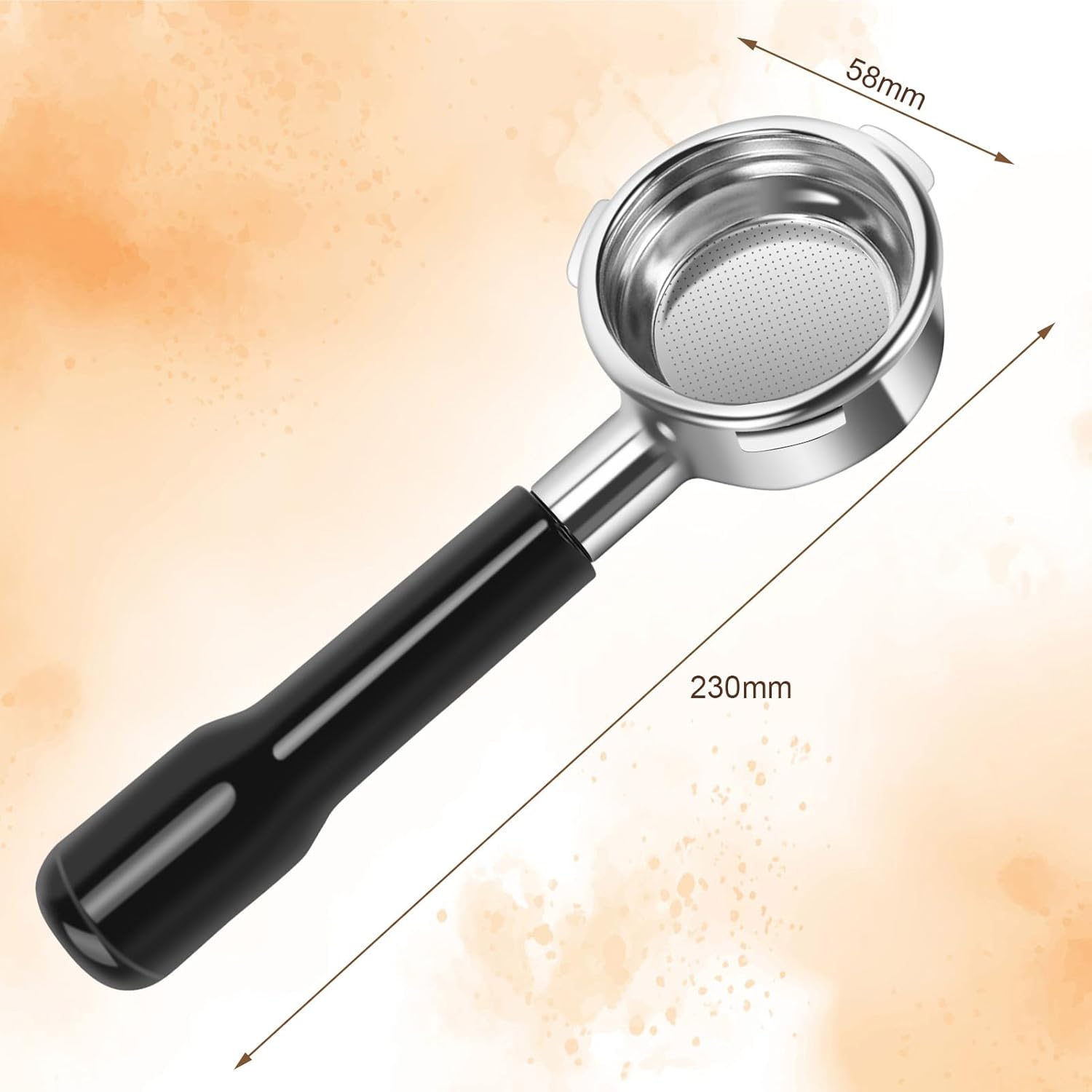 58mm Bottomless Portafilter, 3 Ears Professional Espresso Portafilter with Filter Basket Coffee Portafilter Replacement for 3 Ears Symmetrical Coffee Machines, Black