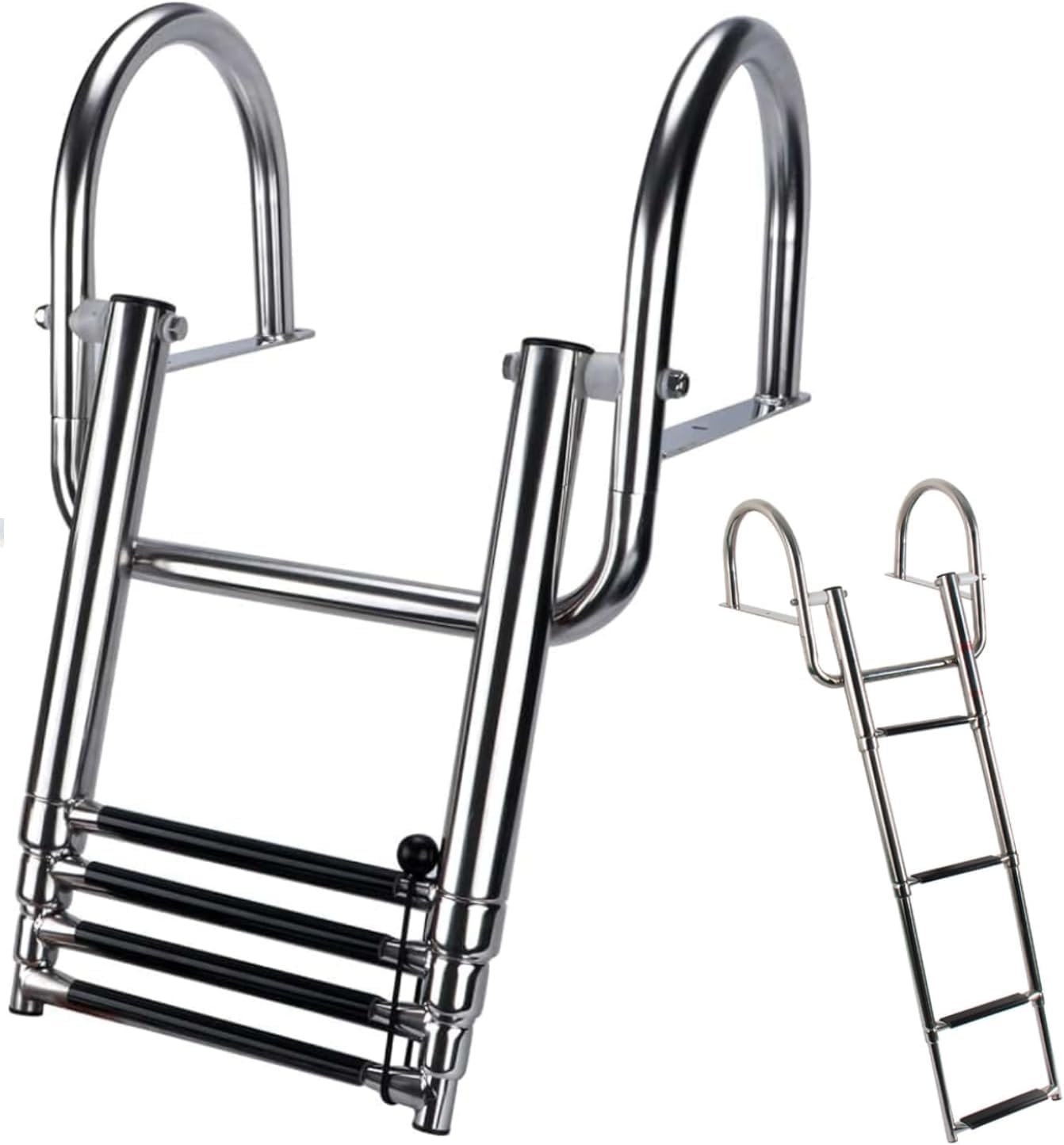 Escalera de baño de 4 peldaños, plegable, para barcos y piscinas, de acero inoxidable, telescópica, con asas y pedal ancho para marina