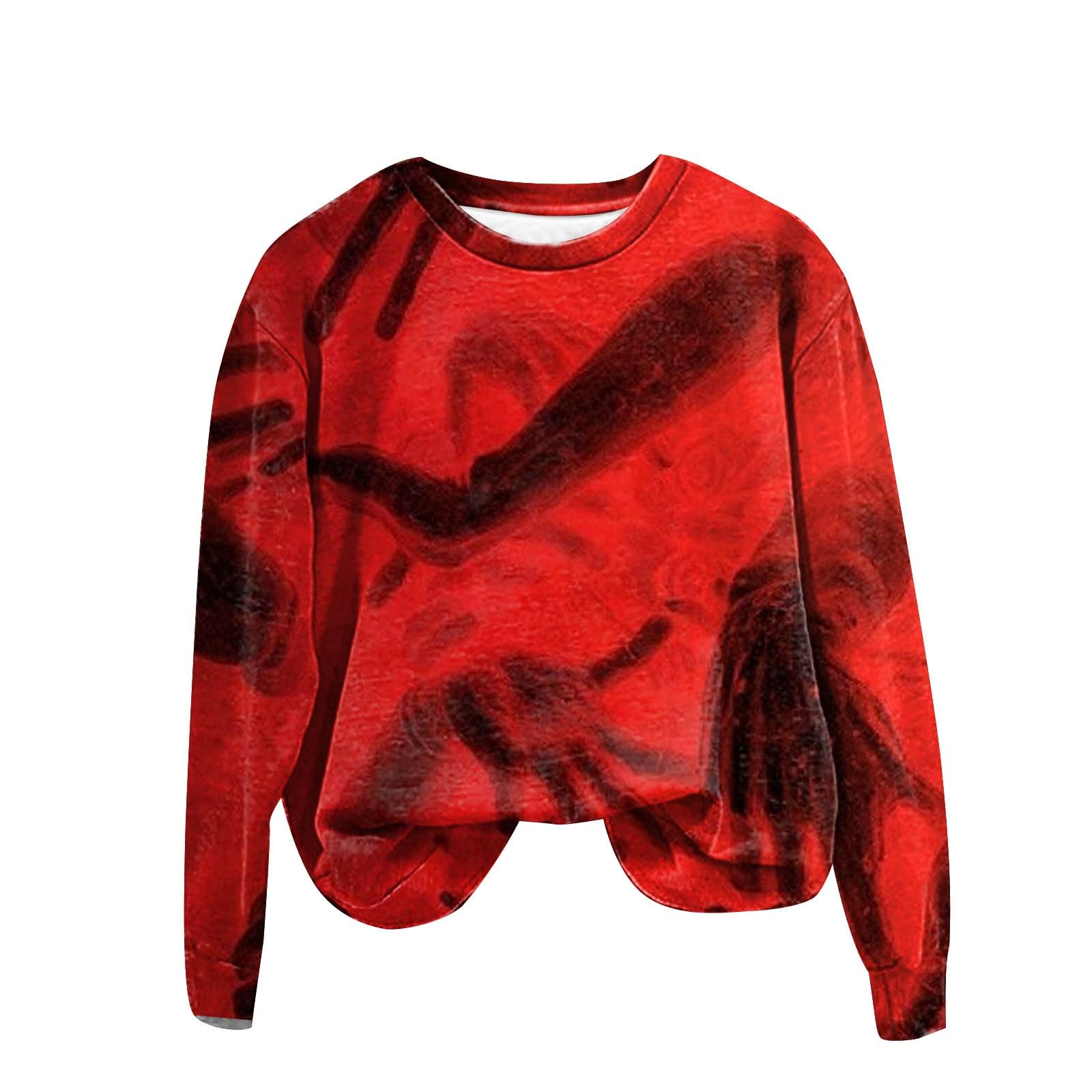 Sweatshirt femme avec mots graphiques pull ample rouge - 3