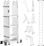 Échelle pliante multi-usages VEVOR, échelle d'extension haute 7-en-1, échelle en A 3 marches avec planche d'échafaudage, échelle télescopique de 12 pi de hauteur de portée, échelle robuste de 330 lbs pour usage domestique extérieur