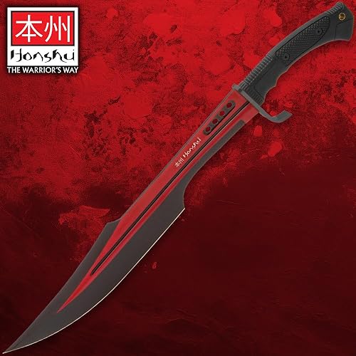 Miniatura 6 de Honshu Espada espartana roja y vaina  Hoja de acero inoxidable 7Cr13, mango de TPR agarre, protector de acero inoxidable  Longitud 23 pulgadas