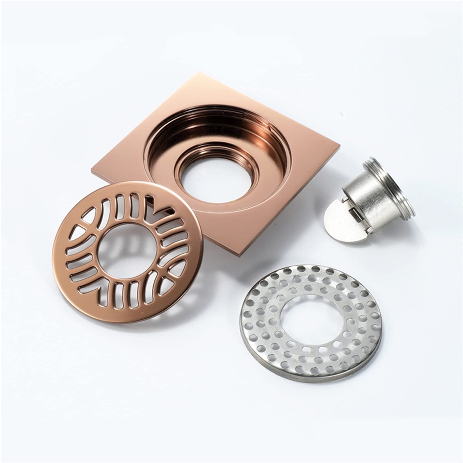 Desagüe de Suelo Cuadrado de latón Dorado Rosa de 10 x 10 cm para Ducha de baño, Rejilla de desagüe, colador, Inodoro, balcón, Lavadora.