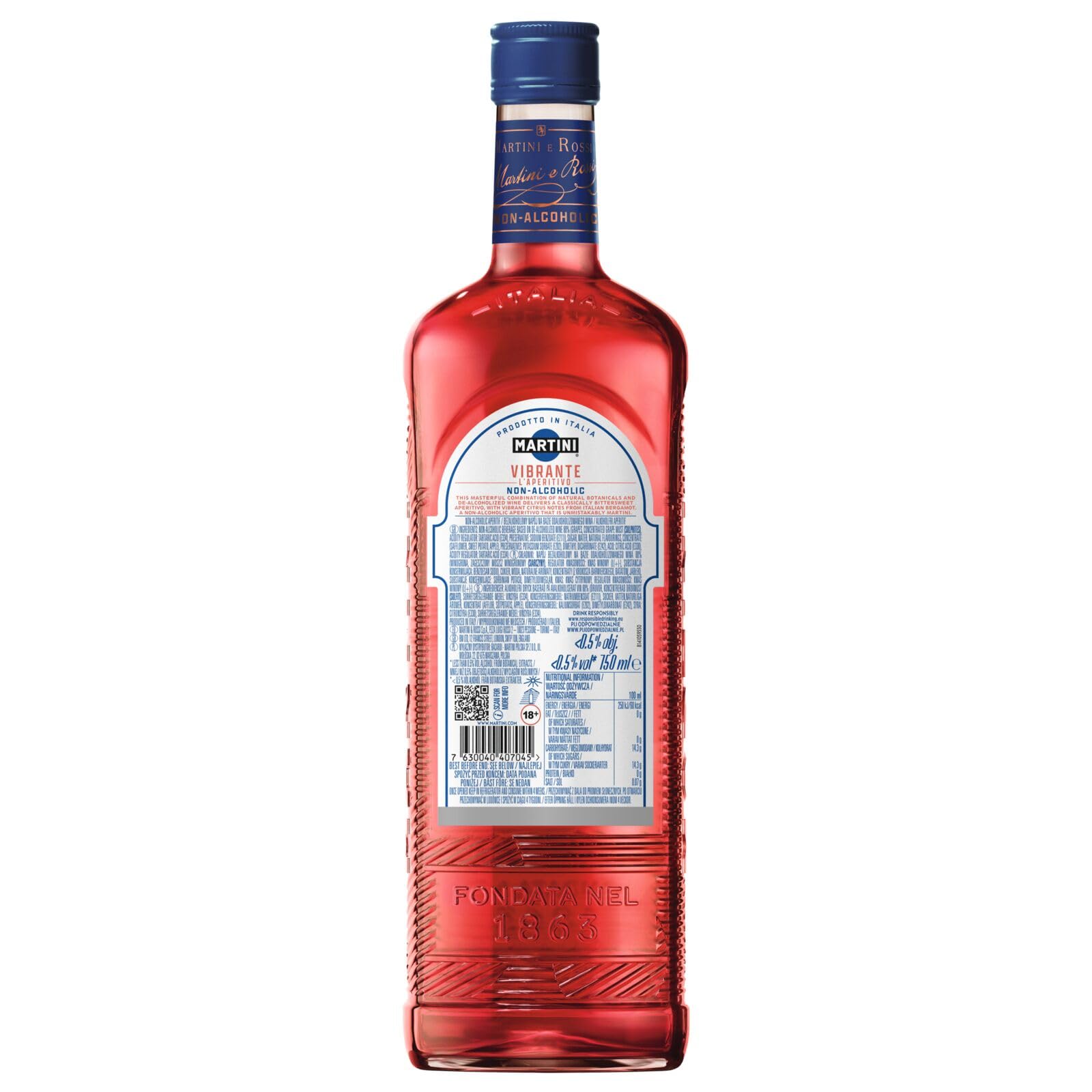 MARTINI Vibrante Aperitivo sin Alcohol 75cl con Infusión de Botánicos Superiores