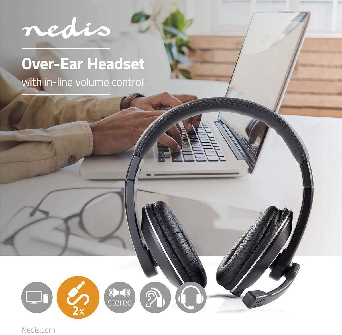 Nedis PC Headset Over-Ear with Built-in Microphone & 2x3.5 mm Input, Black - Image 3