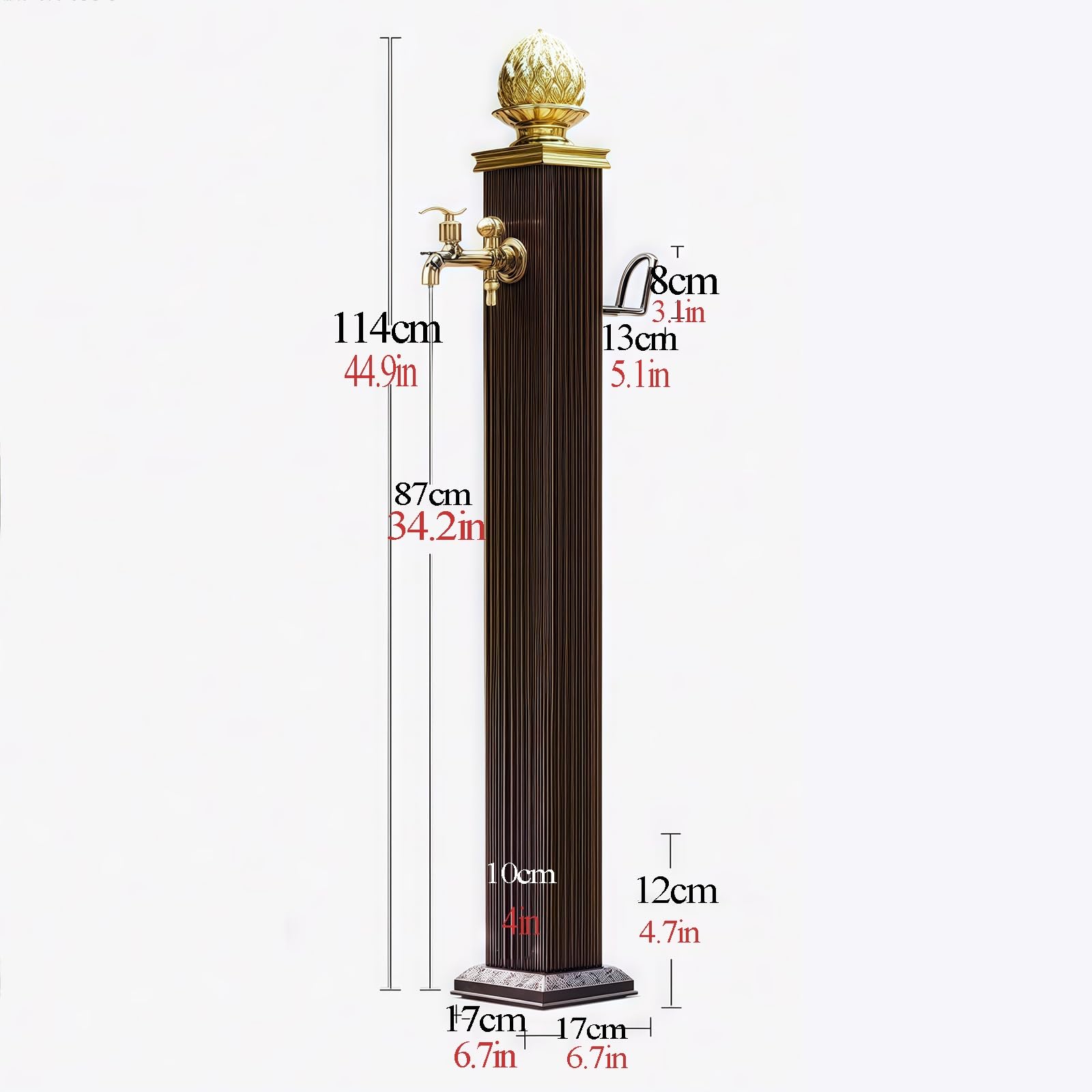 Columna de agua independiente para jardín, fuente de aluminio para exteriores, hidrante contra incendios, grifo montado en el suelo, apto para patios, jardines y granjas(17x17x114cm)